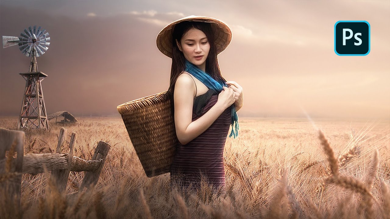 photoshoot in the rice field photoshop manipulation