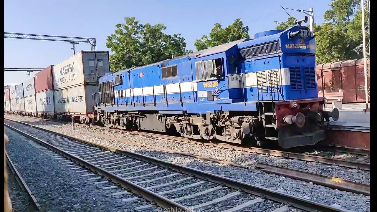 Double stack container rake lead by  honking Alco WDG3A . #indianrailways#doublestackcontainer