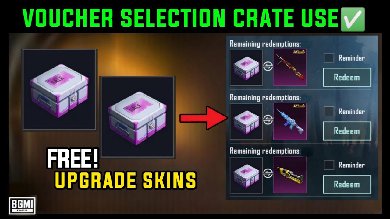 VOUCHER SELECTION CREATE BGMI / BGMI VOUCHER SELECTION USE / BGMI 0 UC SPIN FREE UPGRADE GUN SKIN