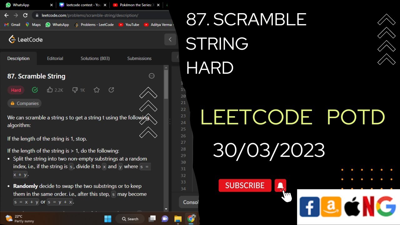 87. Scramble String Hard POTD 30/03/2023||  @gfg @CodeThurst @leetcode