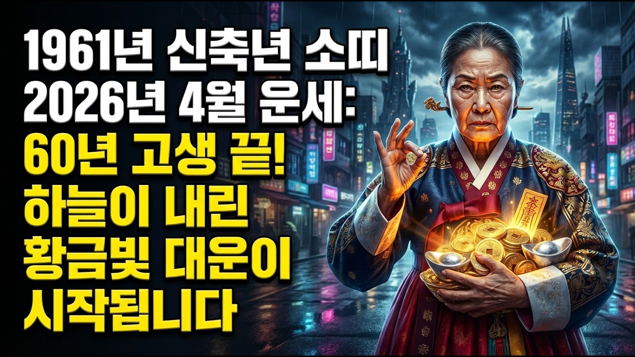 1961년 신축년 소띠 2026년 4월 운세: 60년 고생 끝! 하늘이 내린 황금빛 대운이 시작됩니다