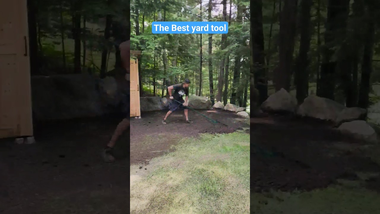 The secret to a flat level yard - a lawn leveling rake #yardtool #yardwork #lawncare #lawnleveling