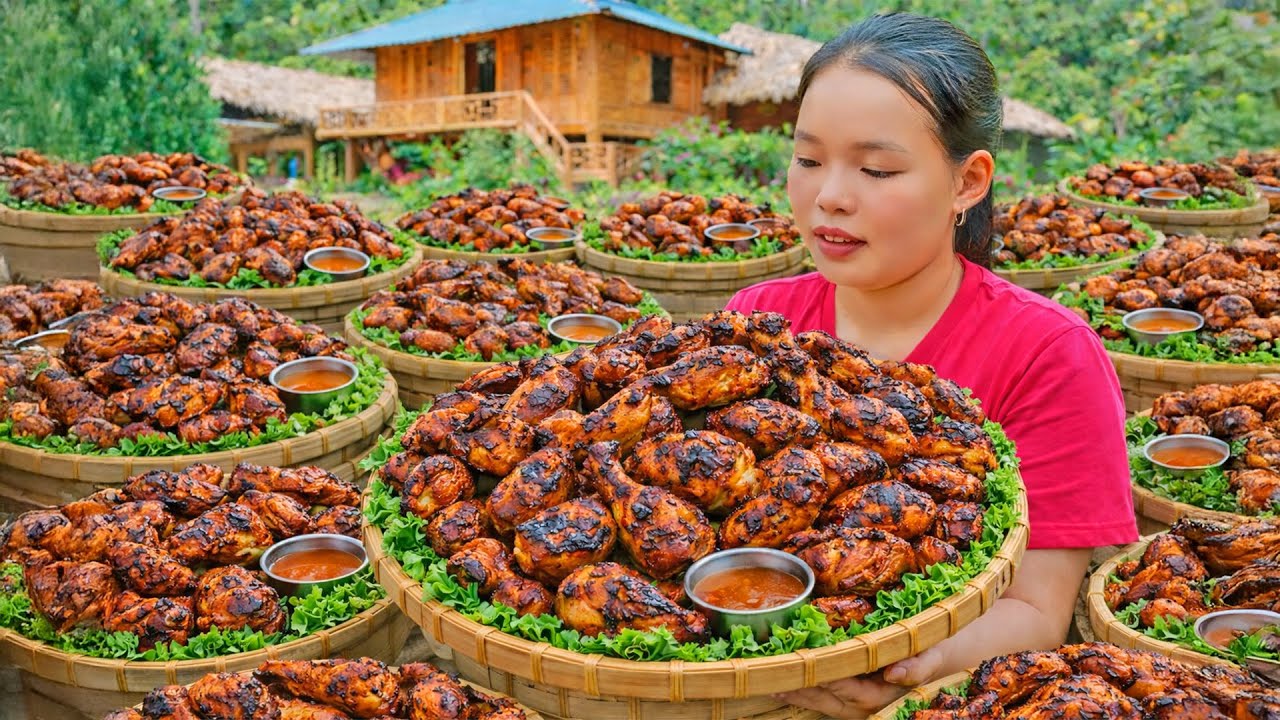 Making BBQ Grilled Chicken to Sell at the Market - Life in the Forest | Trieu Mai Huong