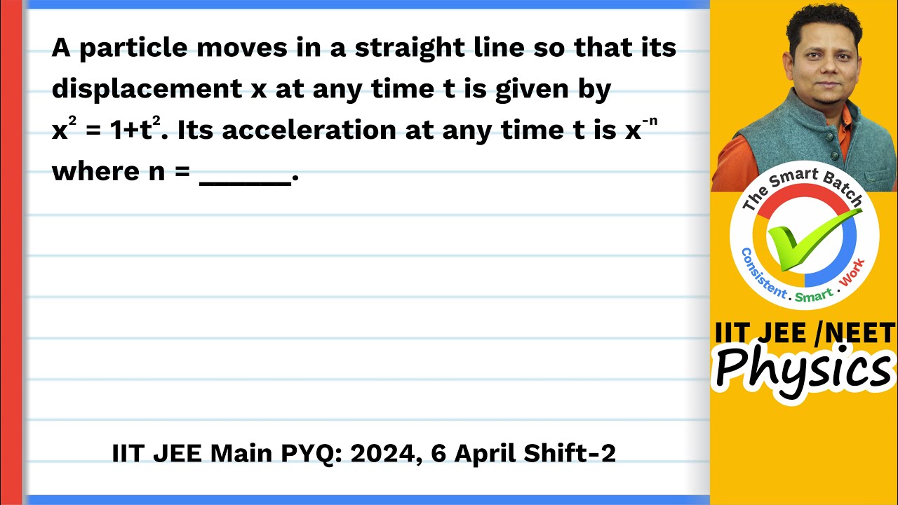 A particle moves in a straight line so that its displacement x at any time t is given by x2 = 1+t2