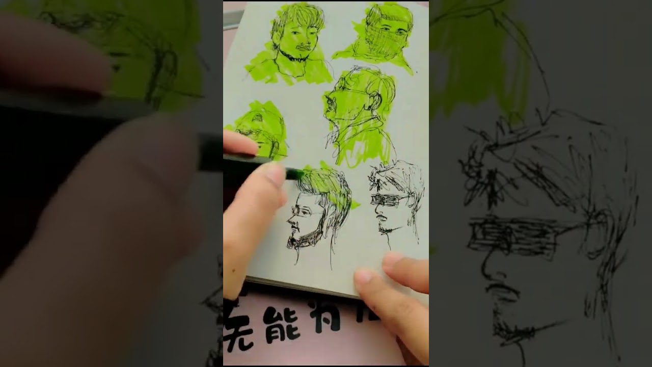 Highlighting Faces#shorts#faces#drawing#neongreen#neonpink#sketchbookdrawing#sketchbook