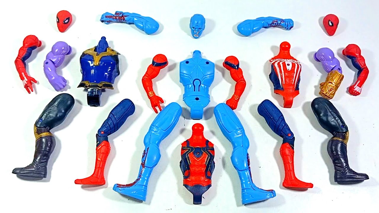 ASSEMBLE SUPERHERO TOYS.. CAPTAIN AMERICA vs THANOS vs SPIDERMAN MILES MORALES vs RED SPIDERMAN.. 