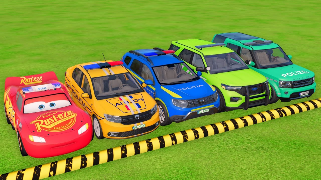 TRANSPORTING CARS, AMBULANCE, FIRE TRUCK, POLICE CARS OF COLORS! WITH BIG TRUCKS! -fs22 #8