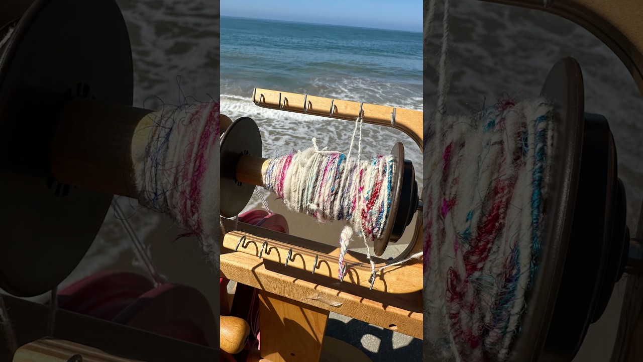 Babydoll + silk = mermaid art yarn #cottagecore #slowcraft #beach #asmr #spinningwheel #fibreartist