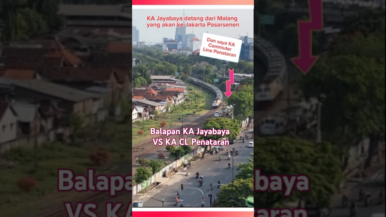 Balapan Kereta Api Jayabaya dengan KA Commuter Line Penataran di Wonokromo Surabaya #keretaapi