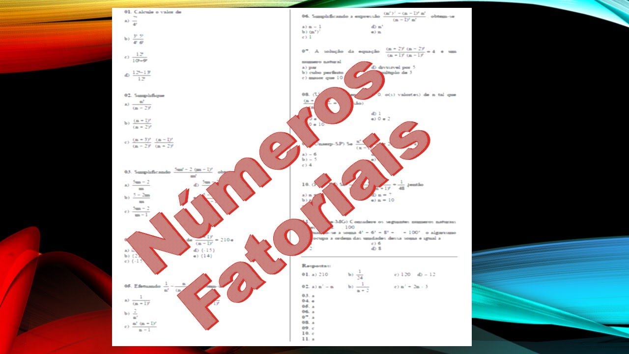 Lista de exerc&iacute;cios de Fatorial