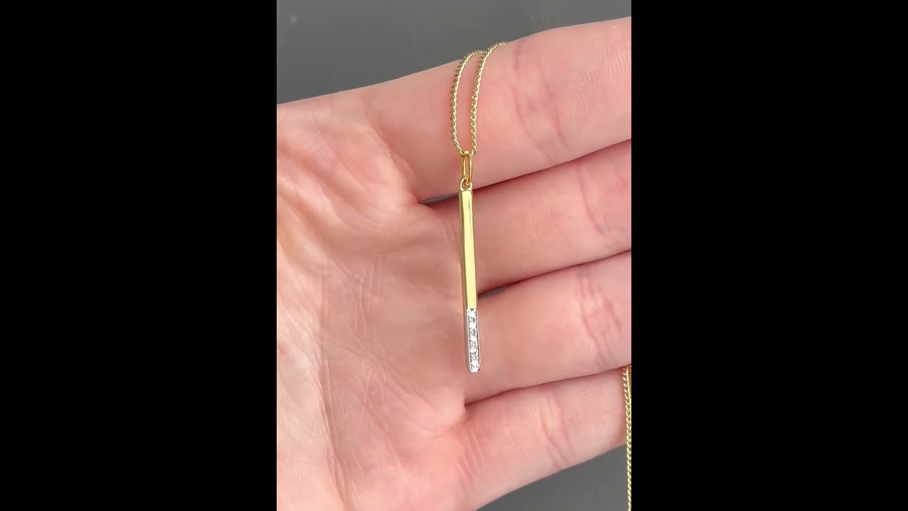 14K Gold Bar Diamond Pendant Necklace