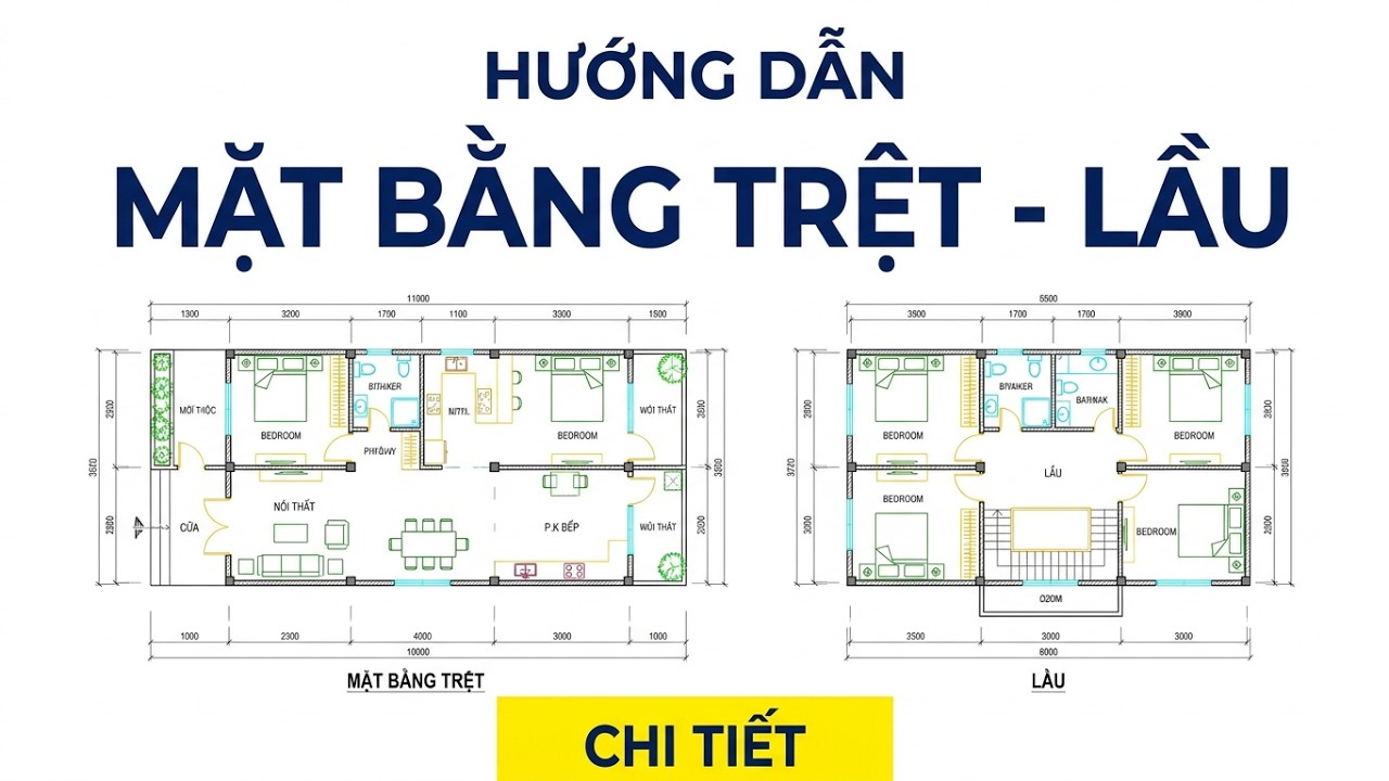 Hướng dẫn lên phương án mặt bằng nhà Trệt - Lầu