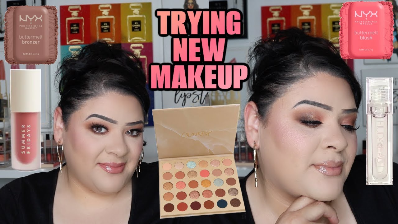 SUMMER GLAM 🧡 TRYING NEW VIRAL MAKEUP | NYX BUTTER COLLECTION, SUMMER FRIDAYS, HUDA BEAUTY LIP GLOSS