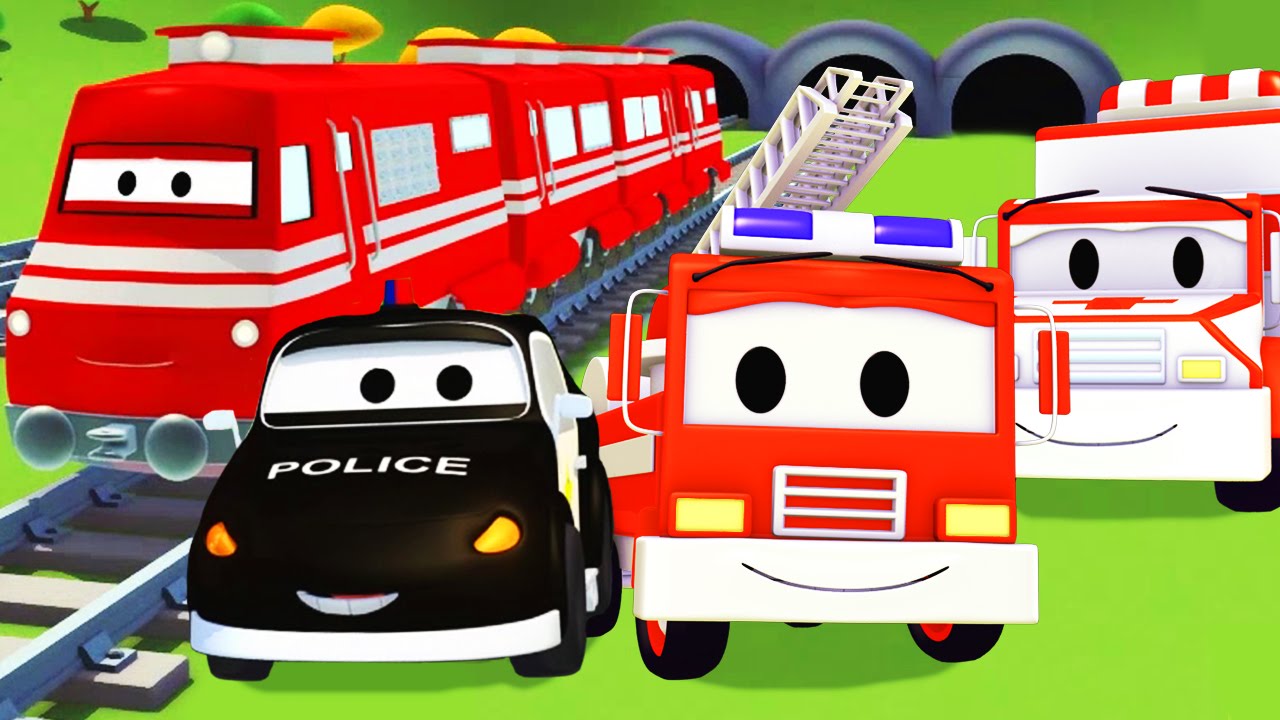 La Super Patrouille: camion de pompier et voiture de police, avec le Train et l'Ambulance à Car City