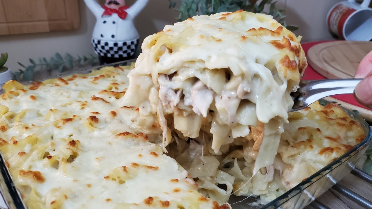 Nouille Fettuccine with Chicken👍🏻نوي فيتوتشيني بصلصة البيشاميل والدجاج صحية وقليلة الدسم /Emy's Food