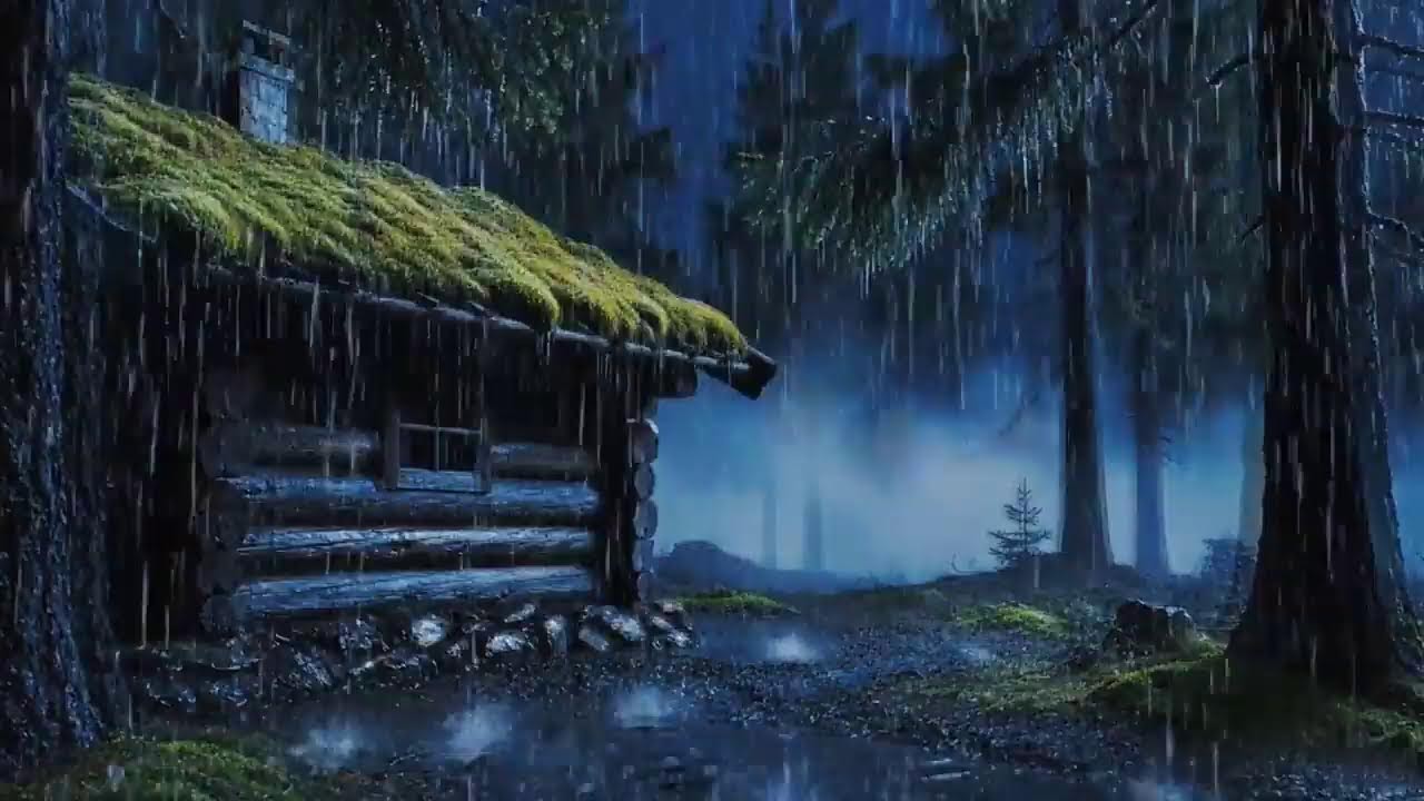 Heavy Rain in a Secluded Forest Cabin 🌧️🌲 Cozy Night Ambience for Deep Sleep