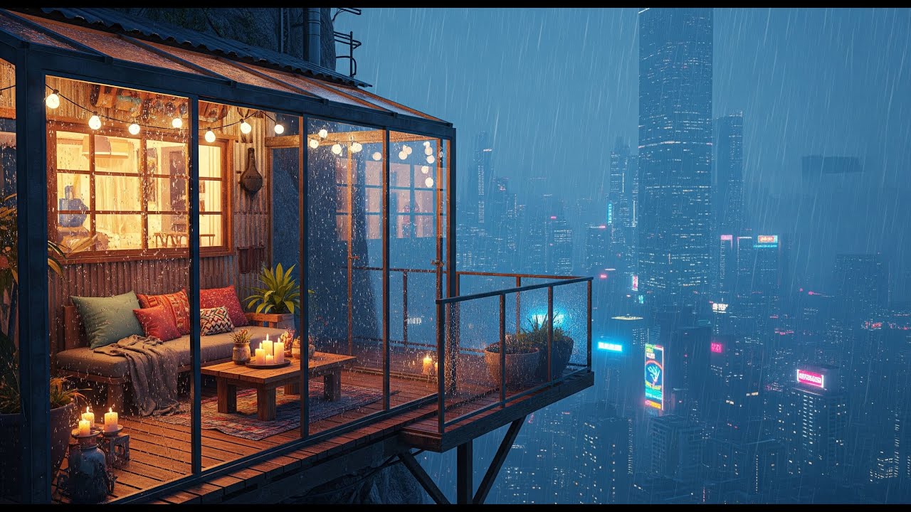 Rain Over the City | Cozy Glass Terrace Ambience