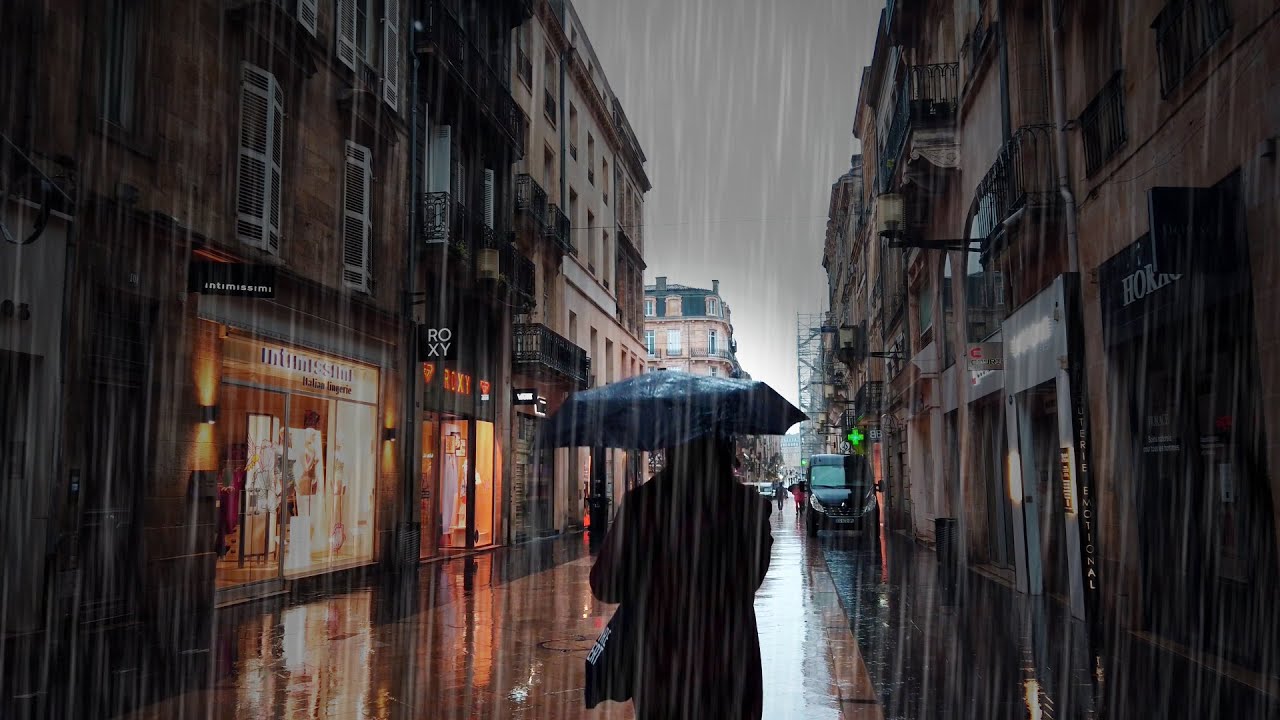 Walking in the Rain Walk Bordeaux 4k France | March 2024 | ASMR Rain sounds for sleeping