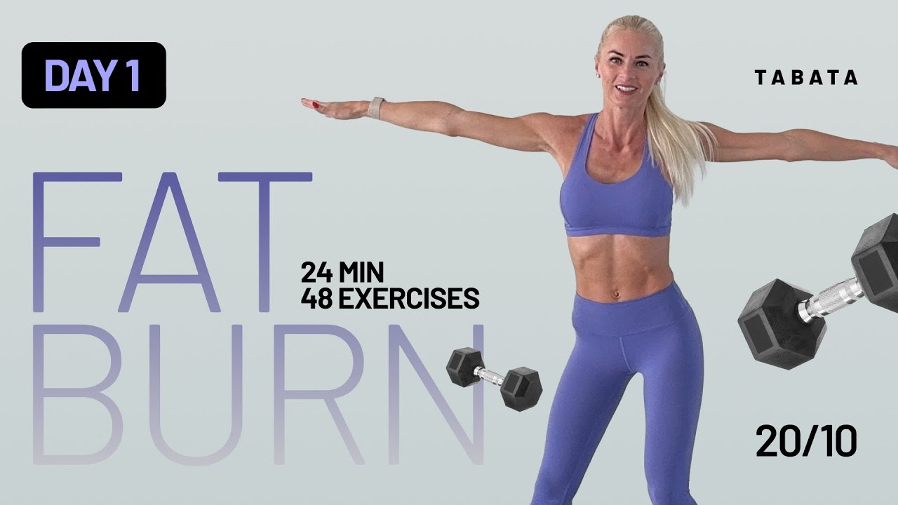 24 Min Fat Burn Tabata Full Body Workout with Dumbbells | Fat Burn Series – Day 1