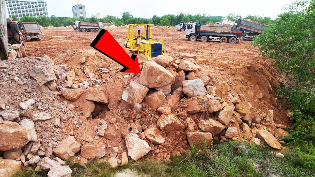 Part-9 Wow!!Strong Power Of KOMATSU Dozer Japan Technology With Huge Mountain Stone Pushing Skills