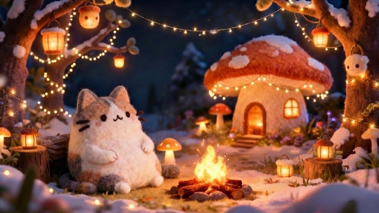 Warm Bonfire in Fairy Forest Mochi Cat's ✨ Lofi Jazz to Relax & Unwind