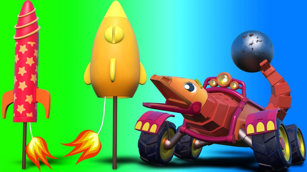 AnimaCars - The Wrecking Ball LIZARD is scared of FIREWORKS - kids cartoons with trucks & animals