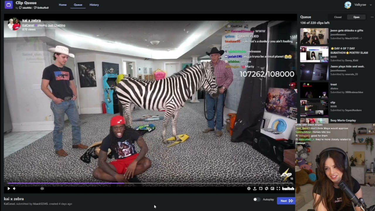 Valkyrae reacts to KaiCenat's Zebra!