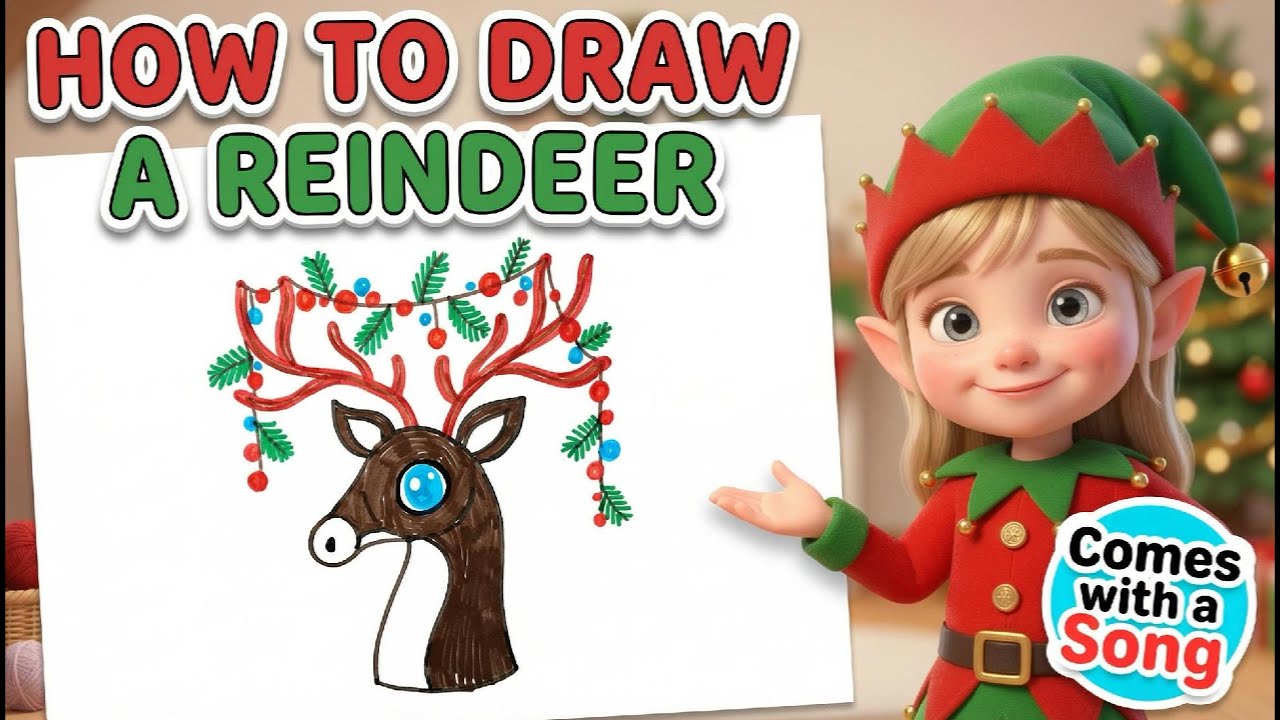 How to Draw a Reindeer | Draw & Sing with Ellie the Christmas Elf
