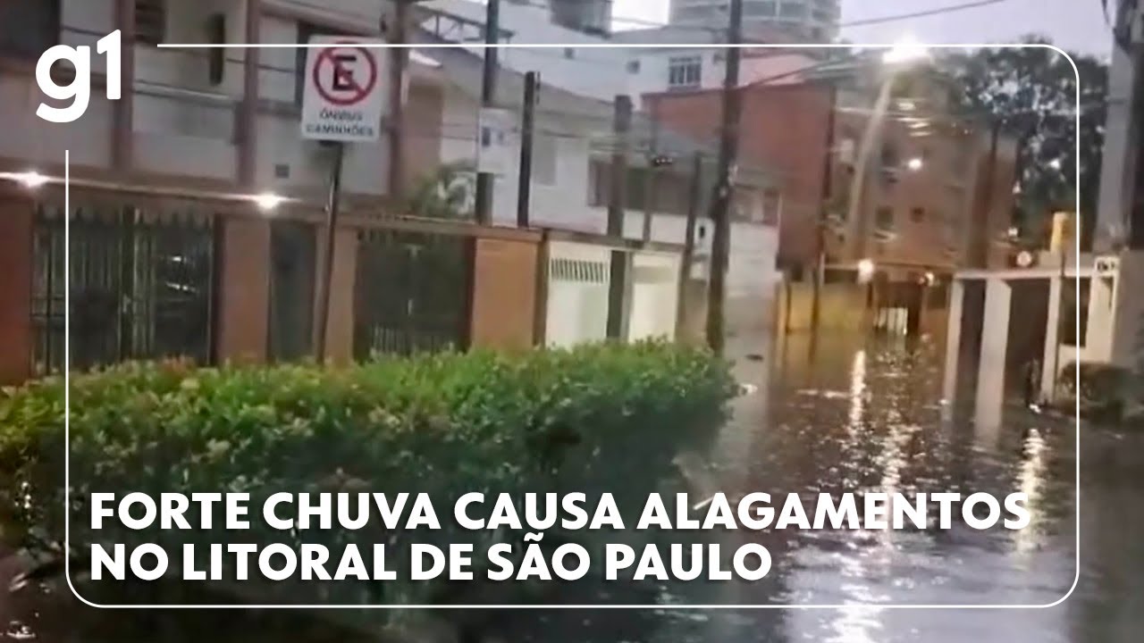 Forte chuva causa alagamentos no litoral de São Paulo 