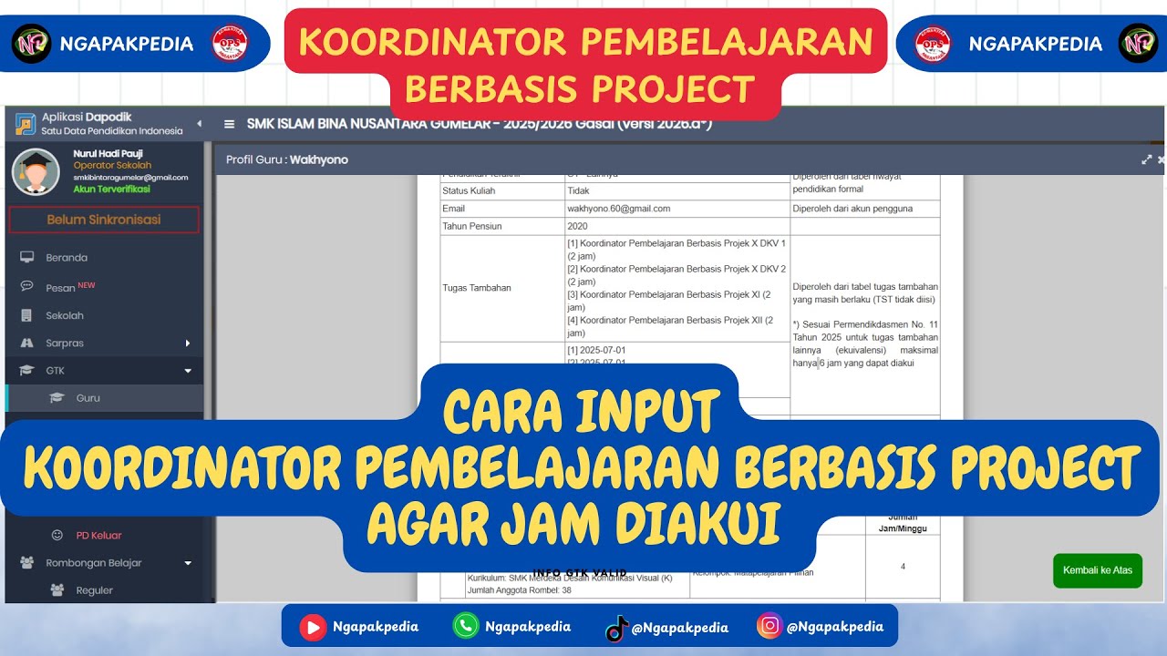 CARA INPUT KOORDINATOR PEMBELAJARAN BERBASIS PROJEK AGAR JAM NYA DI AKUI