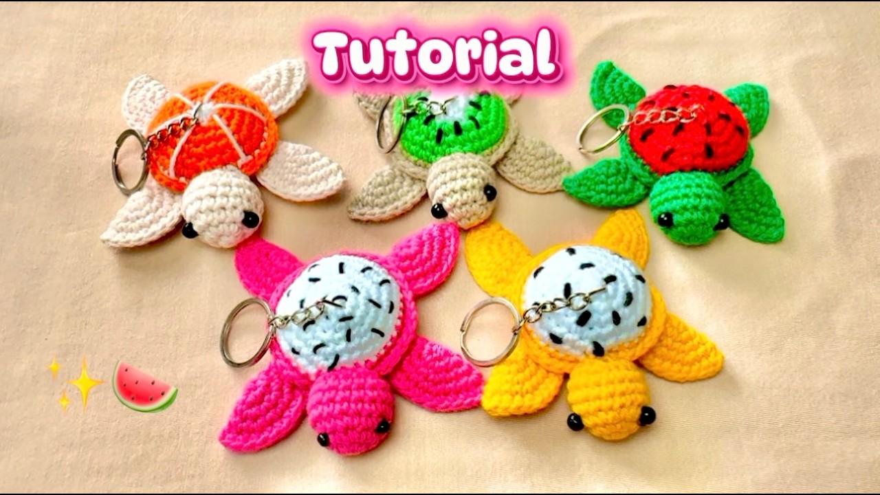 Crochet turtle keychain 🐢 with fruit | Step by step | Crochet Art LM. 🍉🍊🍋