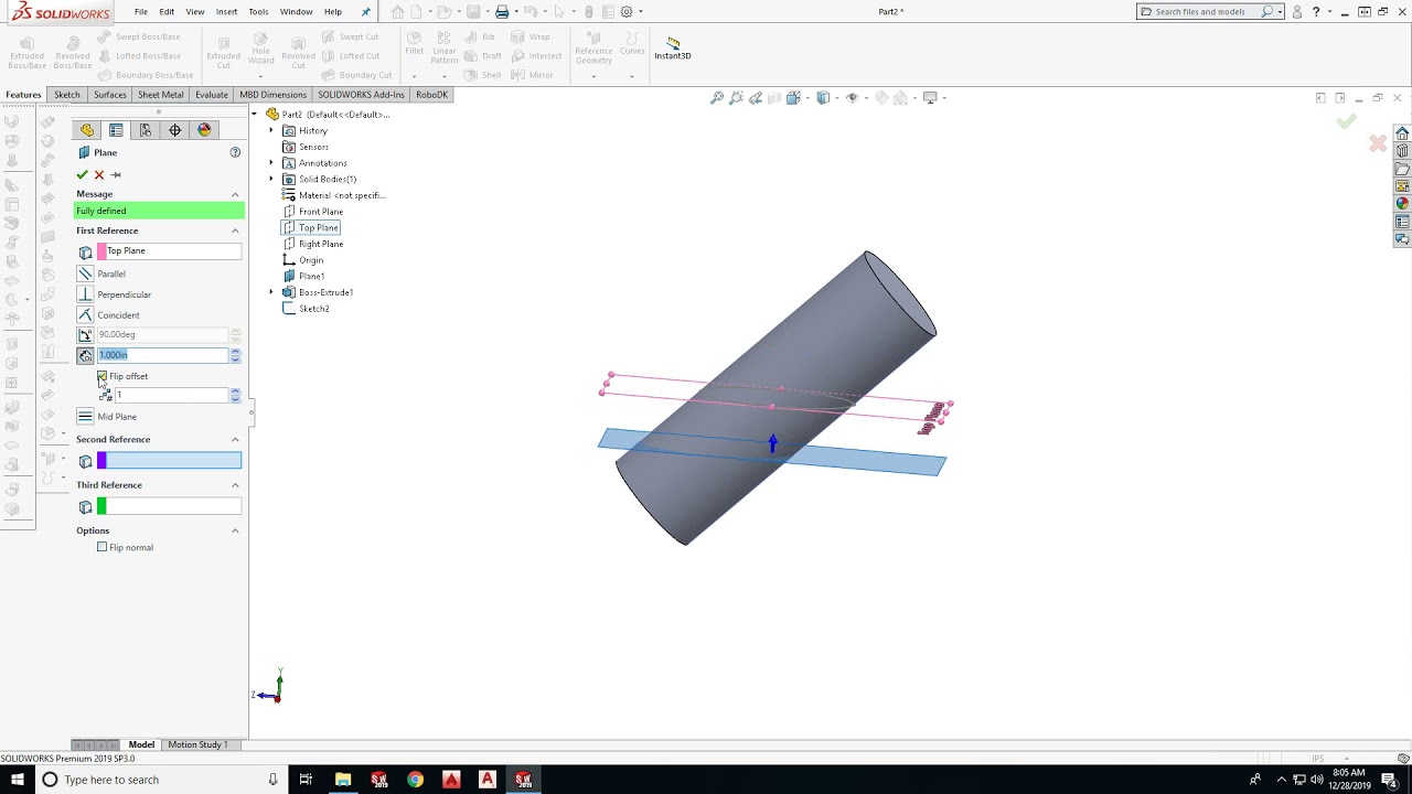 How to project a silhouette of a parts feature onto a random plane in solidworks