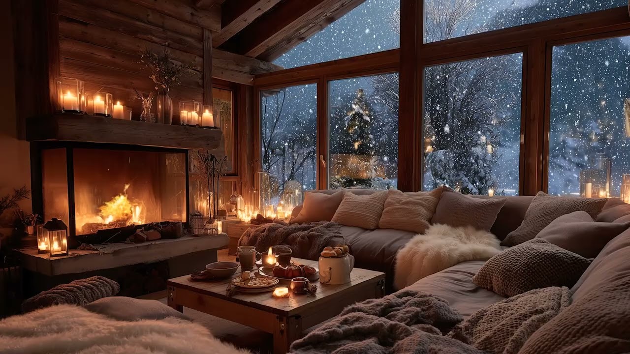 Warm Winter Fireplace & Peaceful Piano | Relaxing Ambience for Sleeping, Studying & Healing