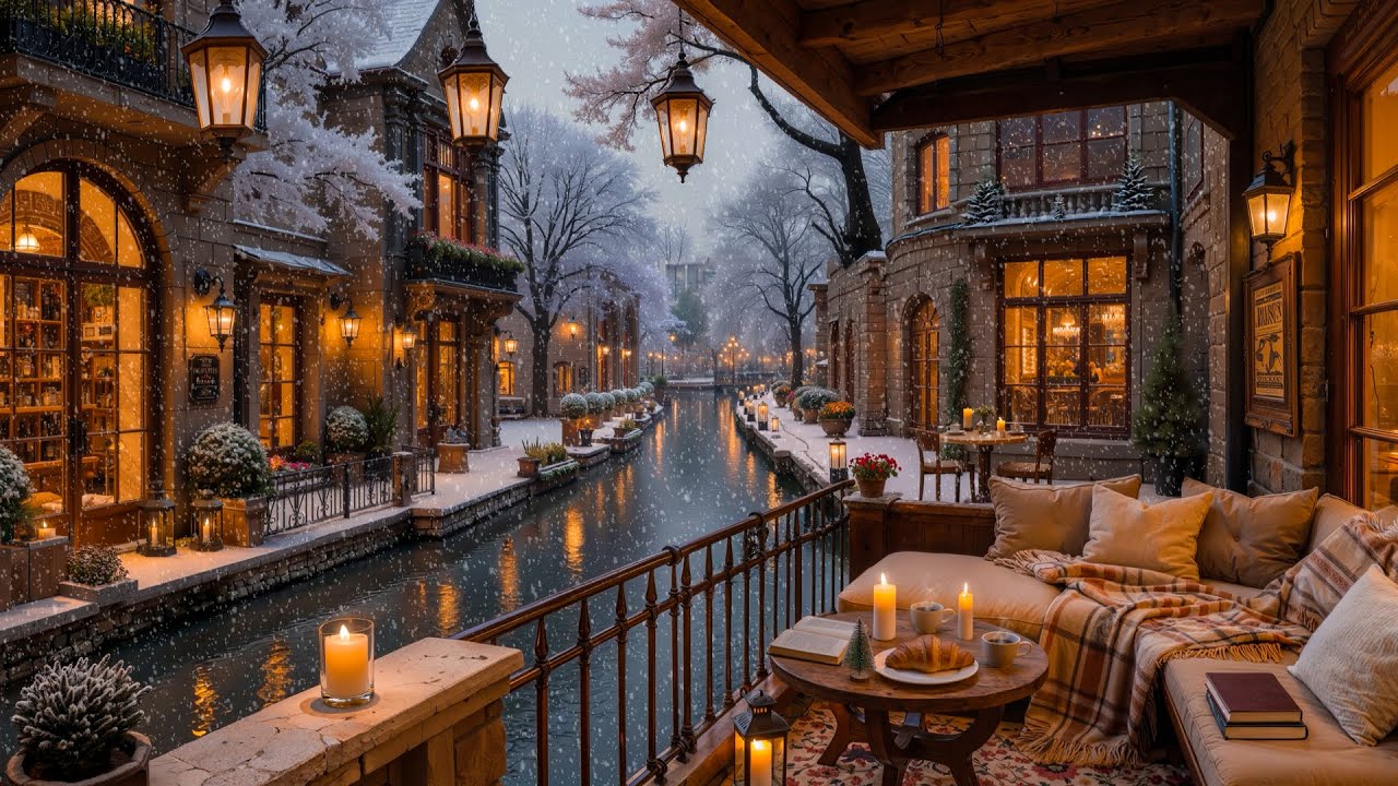 Unwind with Soft Winter Jazz Music & Snowfall ⛄ Relaxing Jazz Music at Cozy Coffee Shop Ambience