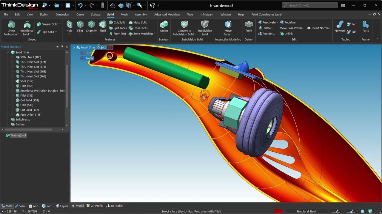 Hybrid Modeling on a Vacuum Cleaner using ThinkDesign's New Ribbon-Based UI
