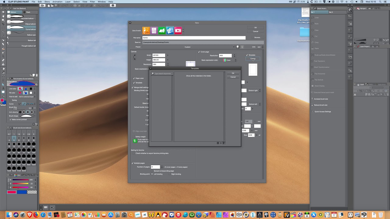 Clip Studio Paint EX multipage documents: Setting up a new multipage document.