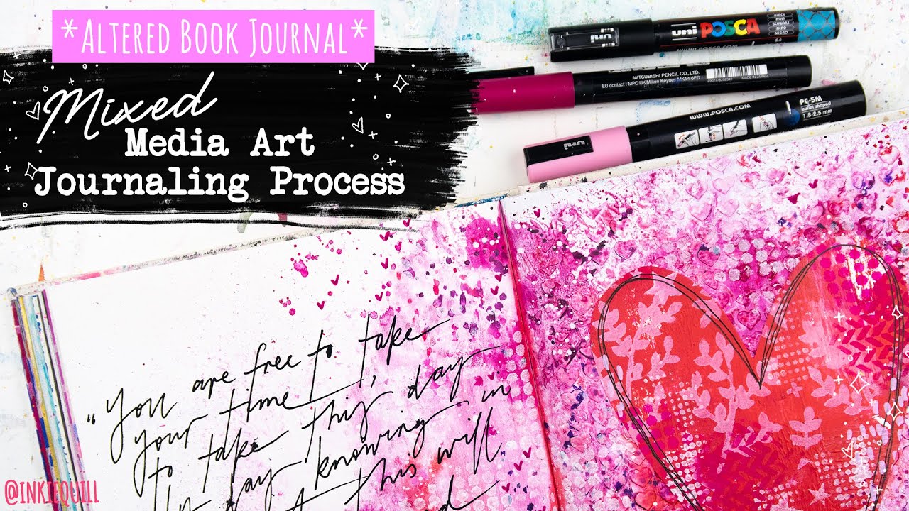 MIXED MEDIA ART JOURNALING PROCESS // Altered Book Journal Heart 