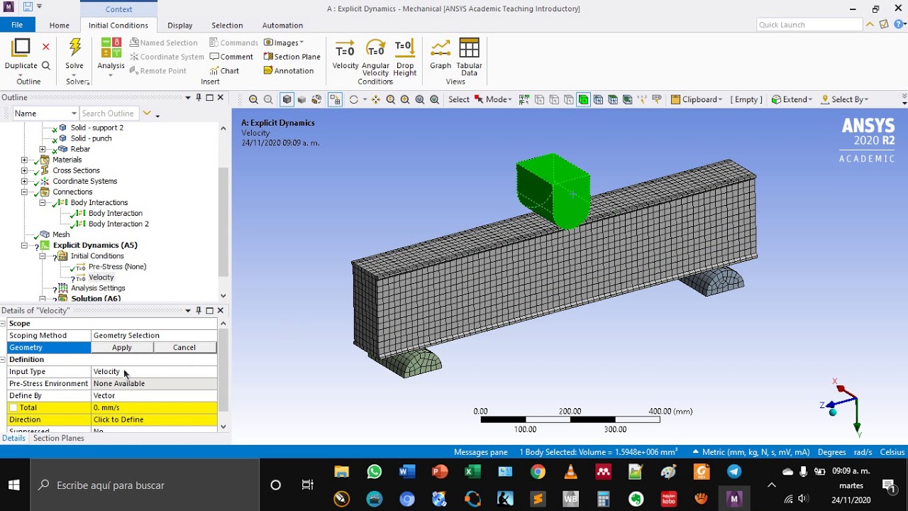 Prueba de impacto en una viga reforzada (Explicit Dynamics en ANSYS) - Parte 1