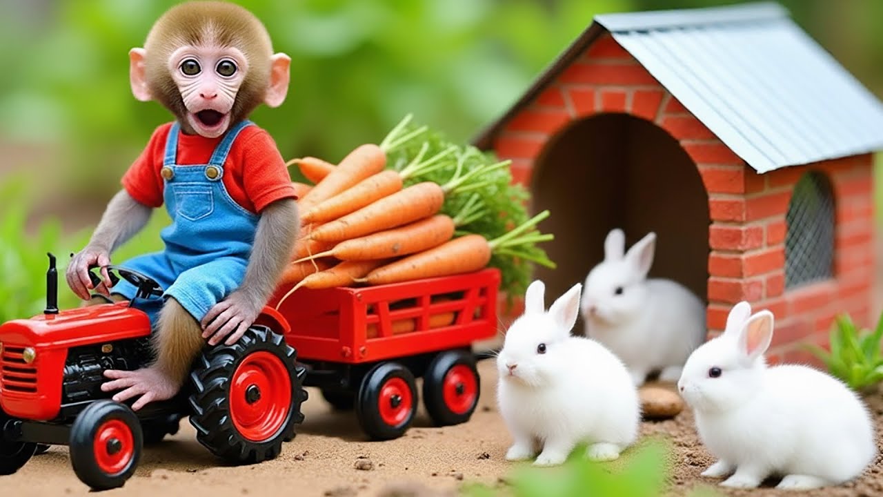 Bebé MONO NANA rescata a su amigo conejo atrapado de una manera muy inteligente – Mono Nana ESP