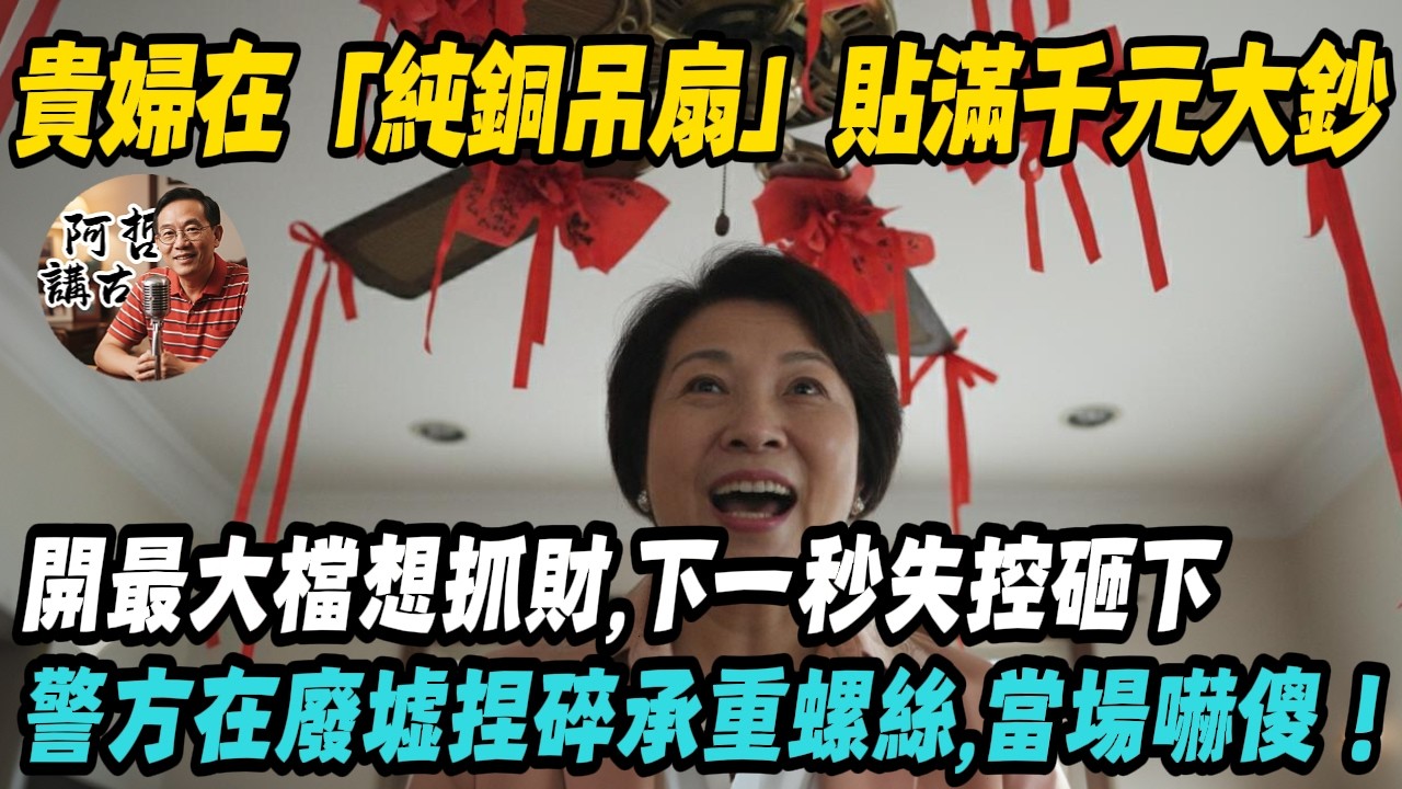 宜蘭半山豪宅的奪命周歲宴！貴婦在「純銅吊扇」貼滿千元大鈔，開最大檔想抓財，下一秒天降「血滴子」…… 鑑識人員在廢墟捏碎一根承重螺絲，瞬間頭皮發麻！｜故事｜因果｜警世｜民間傳說｜