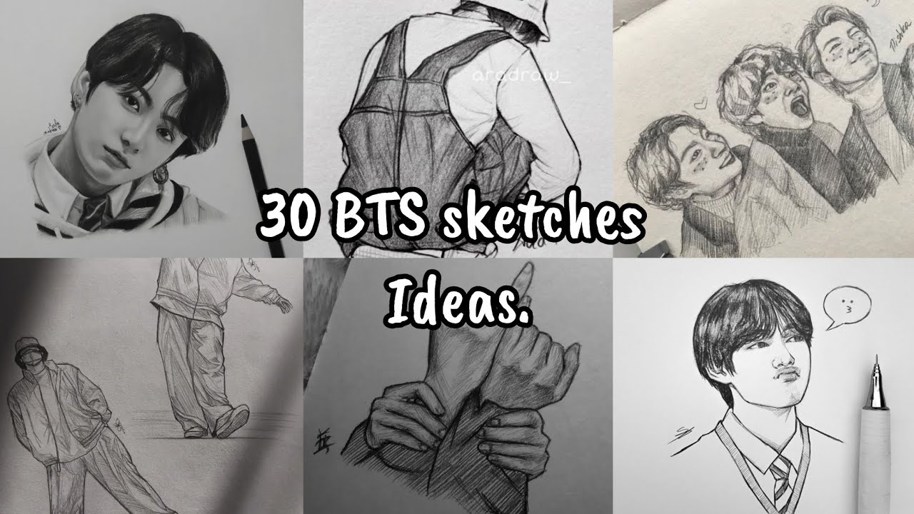 30 BTS cute sketches ideas that you should try 💜🖤