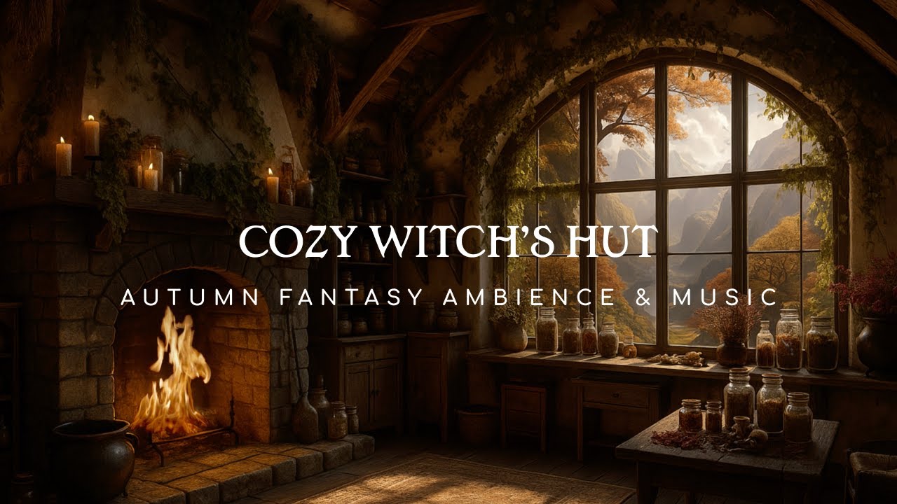 Cozy Witch Cottage Fall Fantasy Ambience & Music | Fireplace ASMR | Calm Playlist