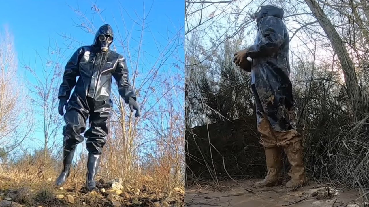 Hunter boots and opalo wadersuit in mud