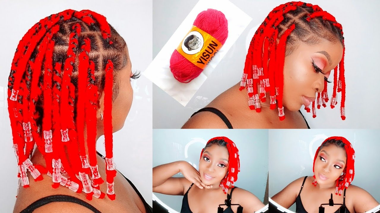 Fire Red🔥 Mini Knotless Braids W/Beads| Using Yarn| Baby Wool