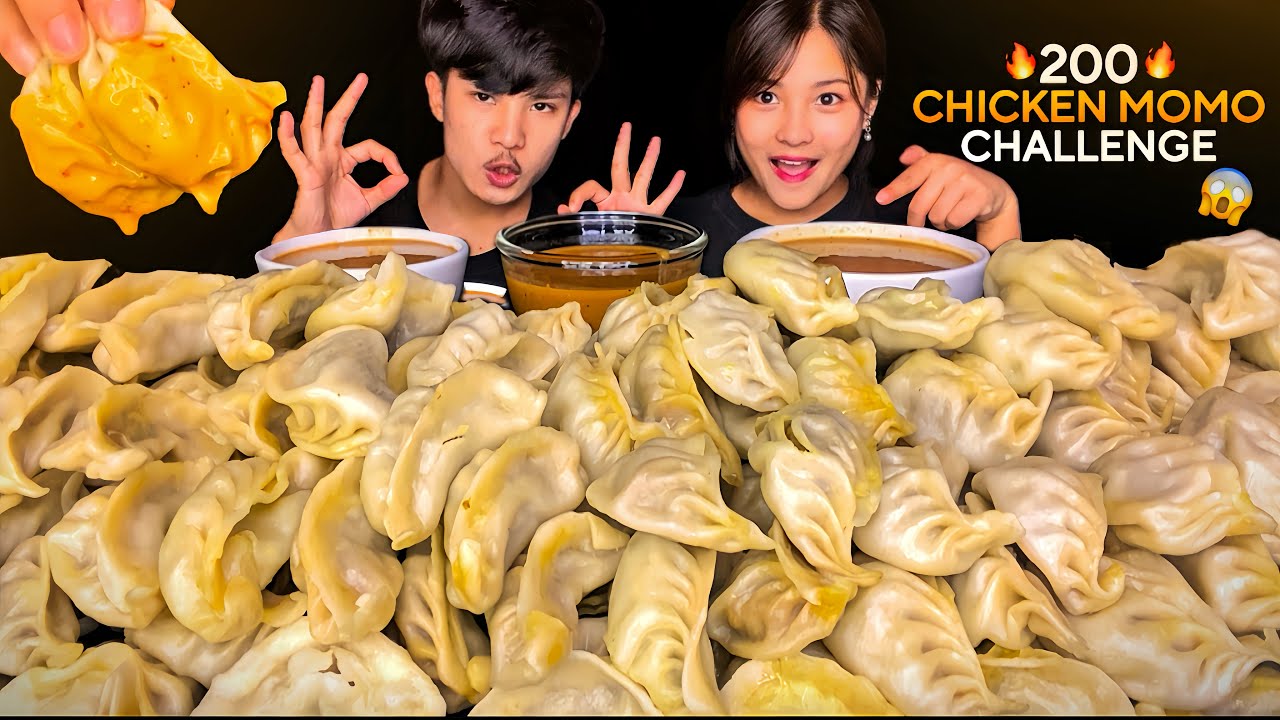200 CHICKEN MOMO CHALLENGE WITH DEEP😱SPICY ACHAR🔥200 DUMPLING EATING CHALLENGE | MUKBANG