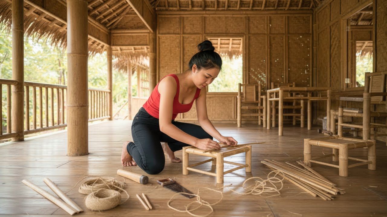 Building an Outdoor Table and Chair Set to Complete the House – Surviving in the Forest