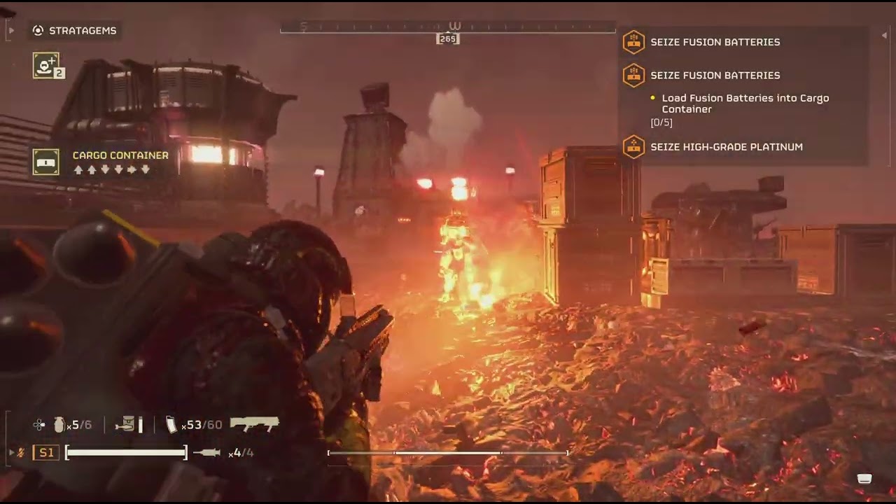 Helldivers 2 fighting the incineration corps on diff 4