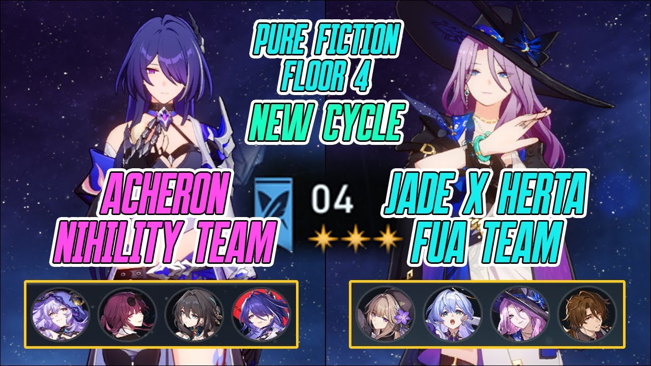 FULL MAX SCORE Pure Fiction Acheron Team & Jade x Herta FuA Team Floor 4 3 Stars | Honkai Star Rail