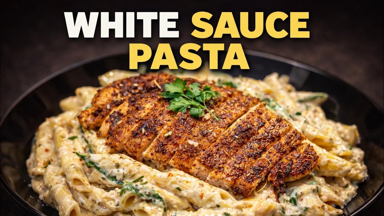 Creamy White Sauce Pasta with Grilled Chicken ASMR | Easy Restaurant Style Pasta Recipe 🍲
