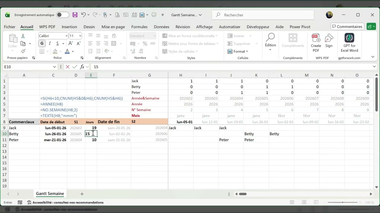 Gantt semaine à l'infini
